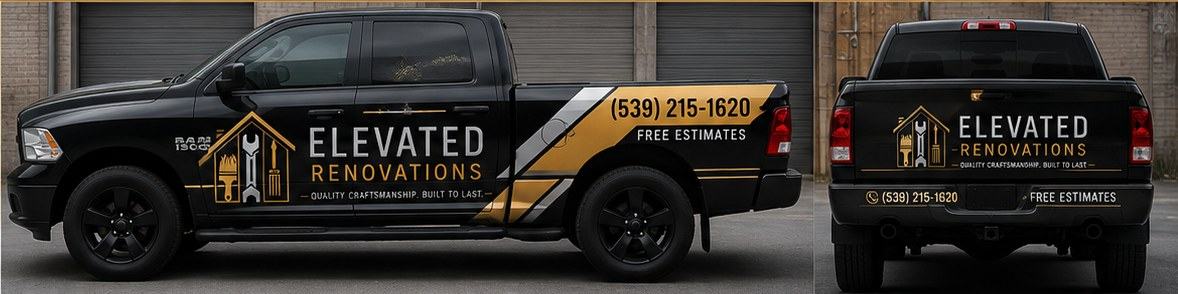 Elevated Renovations truck wrap design in black and gold